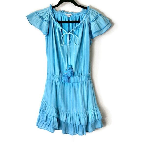 Karina Grimaldi Revolve Blue Daisey Metallic Ruffled Mini Dress Size XS - Picture 2 of 7